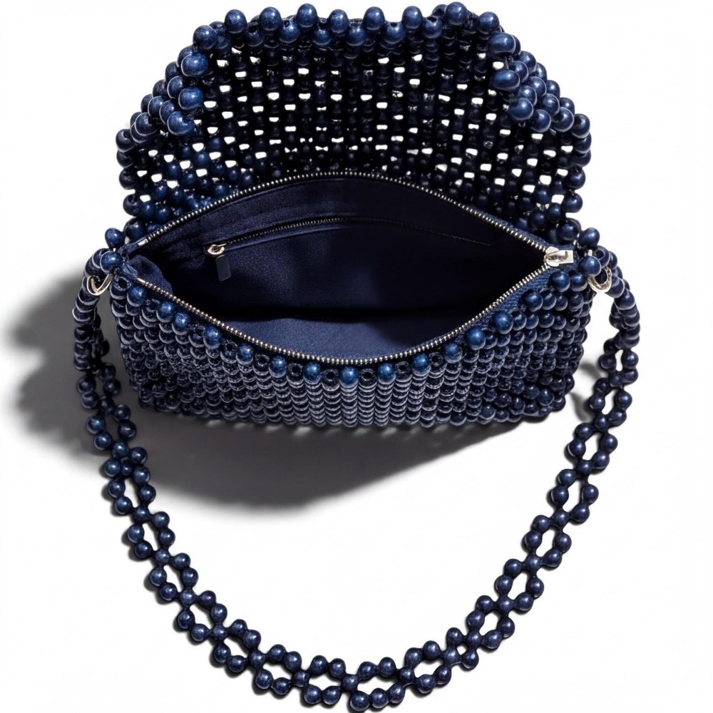 Vintage 1960s ADG Fashion Imports Beaded Navy Blue Retro Purse Bag - Picture 6 of 11